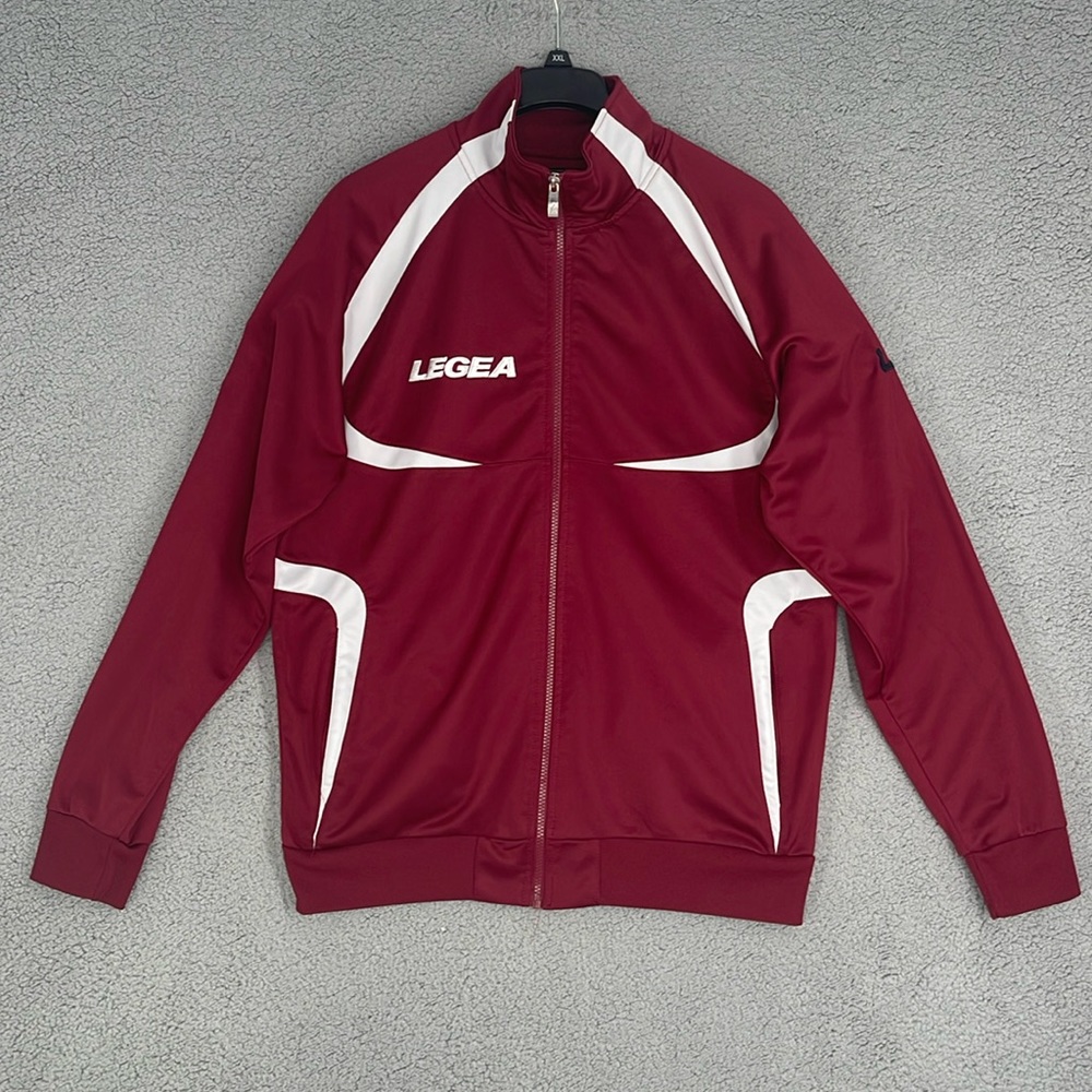 Legea soccer maroon full zip long sleeve light jacket men’s XL pockets stretch